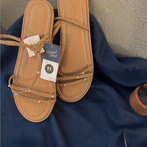 Universal Thread Tan Braided Sandals with pearl beads - NWT